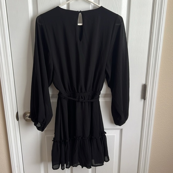 Flying Tomato Black Long Sleeve Dress Ruffle Hem Tie Waist Womens Small‎ - Picture 8 of 10
